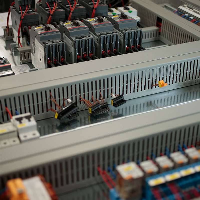 Picture of low voltage distribution panels, voltage transformers and frequency converters